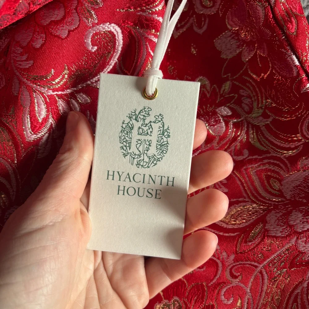 Hyacinth House Red Jacquard Janie Mini Dress ballon Sleeve NWT large - Picture 8 of 12